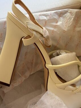 Chase + Chloe Cream Block Heel Slingback Sandals